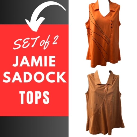 Vintage JAMIE SADOCK Set of 2 Women's Golf Tops Sleeveless Orange Medium - Picture 1 of 11